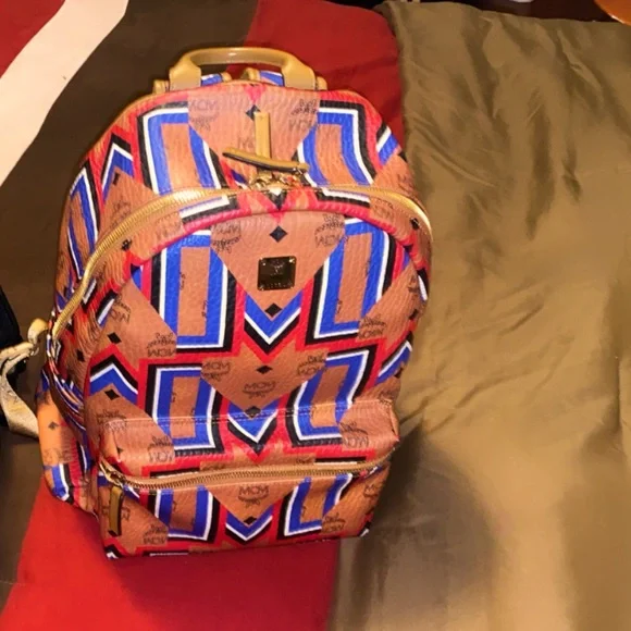 MCM Stark Backpack Visetos Gunta M Stripe Cognac